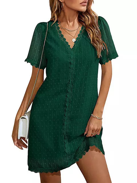 Variant image for Kvinnors Miniklänning V-ringning Chiffon Regular Fit-11