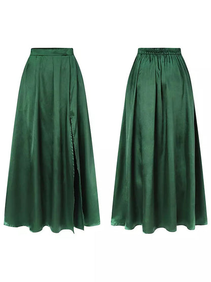 Dam Maxikjol A-linjeformad med Elastisk Hög Midja i Sidenliknande Tyg-4