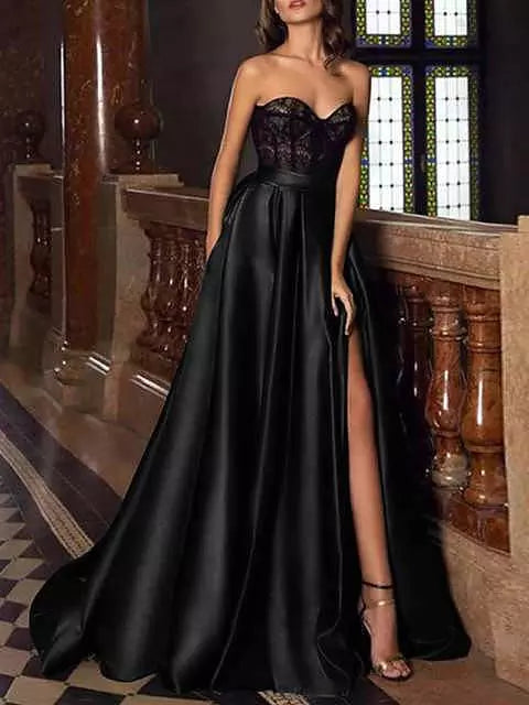 Dam Maxikjol A-linjeformad med Elastisk Hög Midja i Sidenliknande Tyg-2