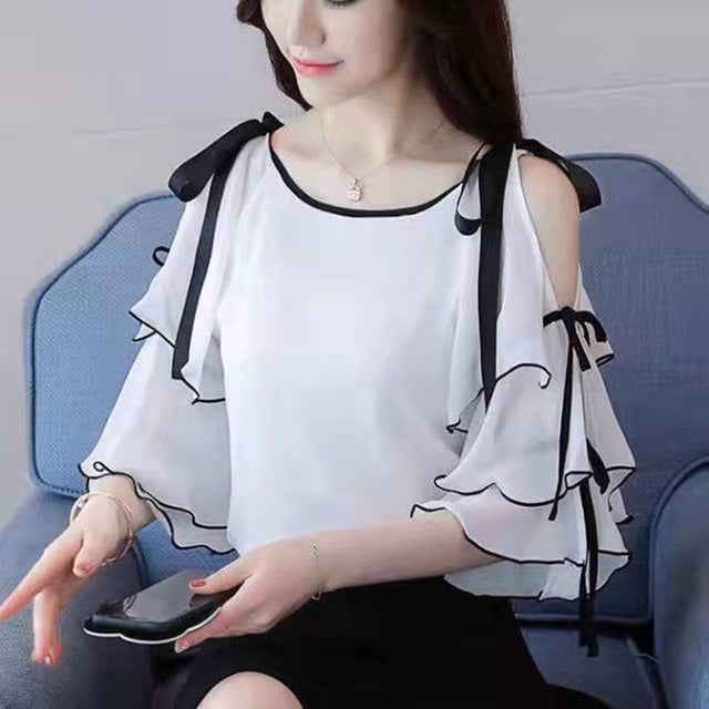 Variant image for Dam Chiffongblus med Rynkor och Utsvängda Ärmar i Löst Snitt Polyester-6