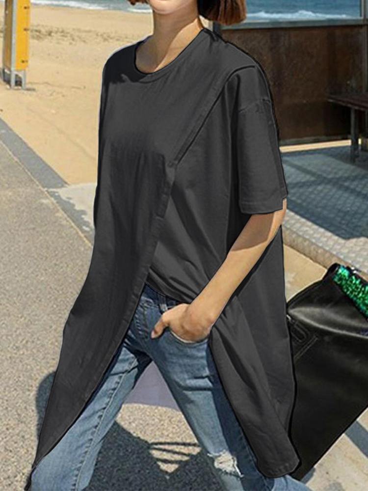 Kvinnors Kortärmad Tunika Av Bomull Avslappnad Stil 4