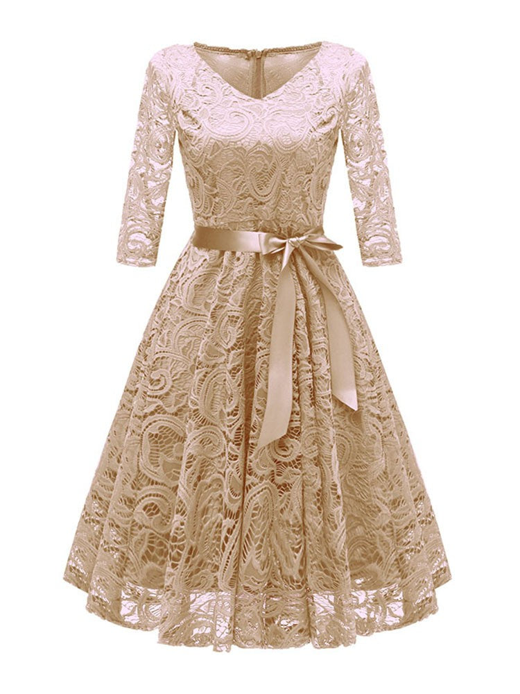 Kvinnor V-formad Spetskvällsklänning 3/4 Ärmar Polyester Spandex-3