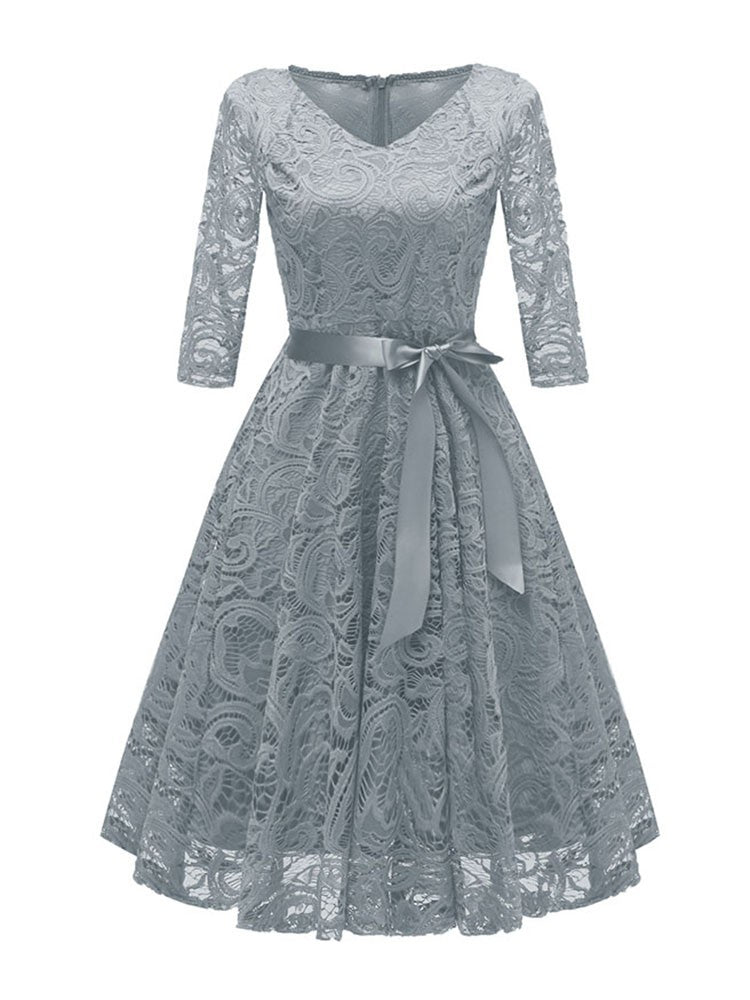 Kvinnor V-formad Spetskvällsklänning 3/4 Ärmar Polyester Spandex-4