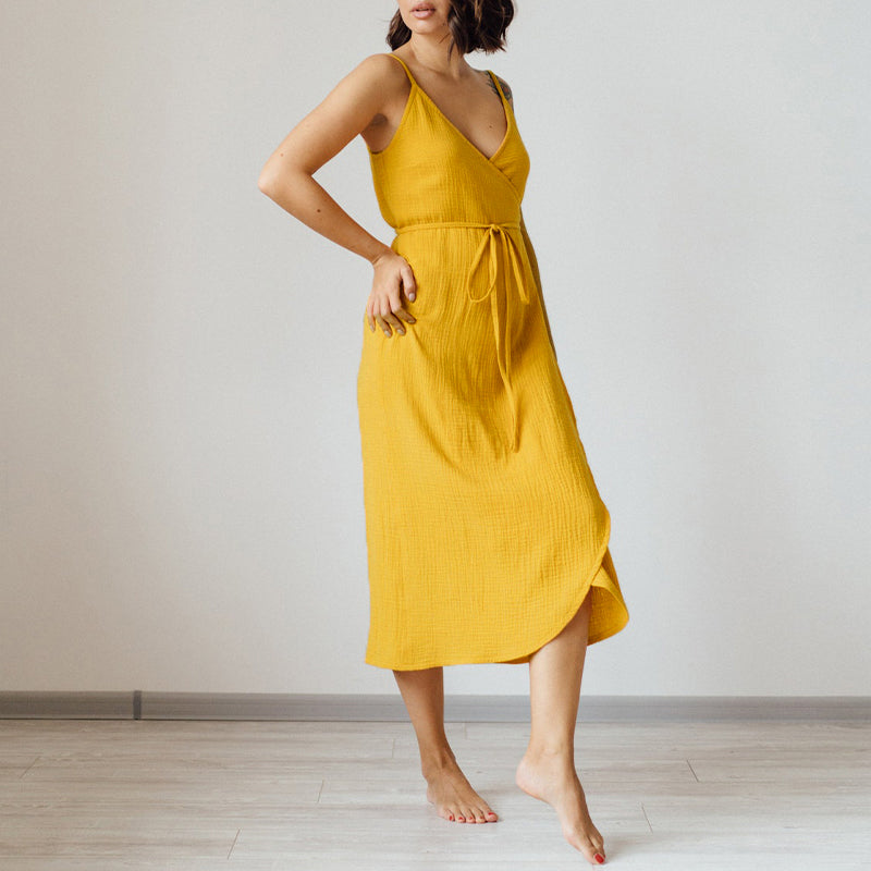 Dam Maxiklänning V-ringning Mjuk Bomull-5