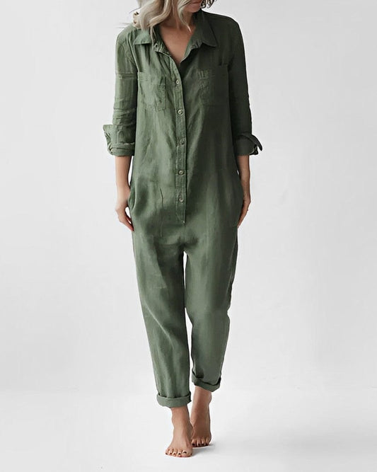 Dam Jumpsuit Långärmad Utility Stil Lätt Material-1