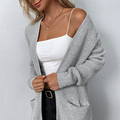 Dam Lång Kofta Cardigan Högkvalitativt Material Tidlös Design-3