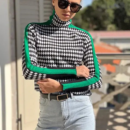 Dam Tröja Hög Krage Randig Andningsbart Material-2