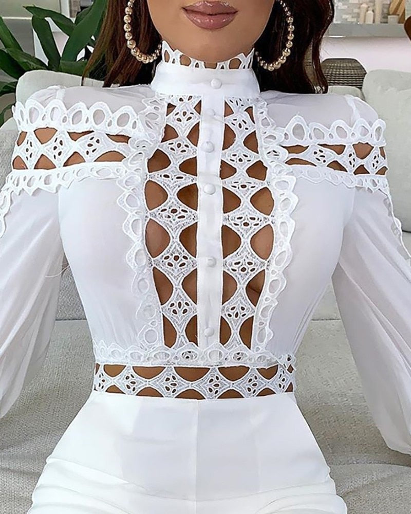 Dam Jumpsuit Öppen Design Polyester och Bomull-2