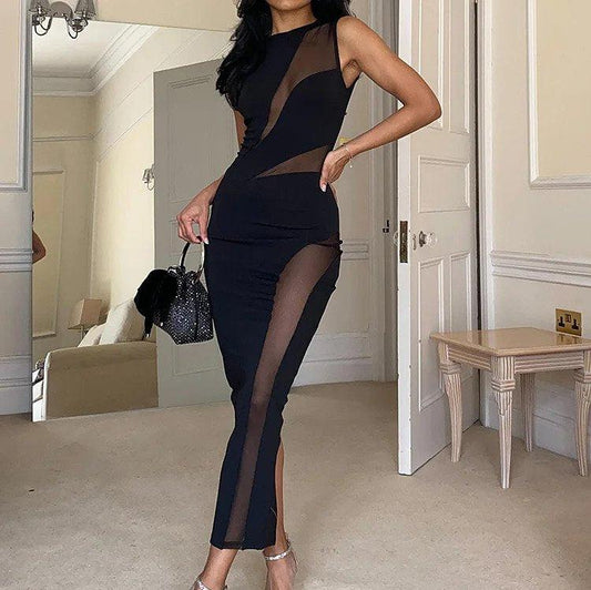 Kvinnors Ärmlös Klänning Rund Halsringning Mjukt Tyg-1