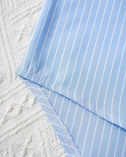 Dam Blus Löst Passformad Randig Bomullsblandning-3