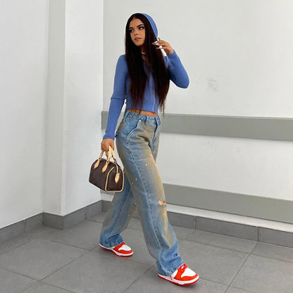Dam Jeans Hög Midja Löst Fit Raka Ben Bomull 2