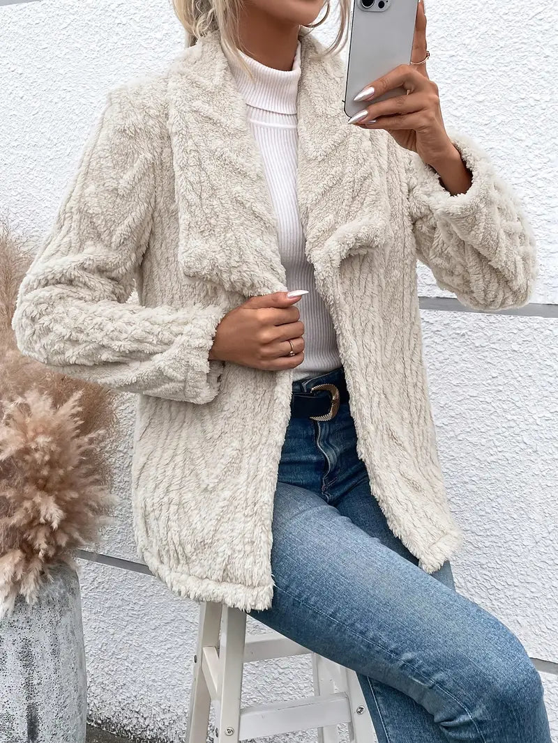 Kvinnor Sherpa Jacka Öppen Design Fleece-3