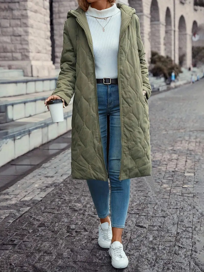 Dam Hoodie Fodrad Quiltad Design Med Isolerande Fyllning-2