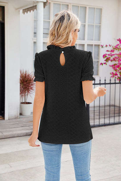 Kvinnors T-shirt Puffärmar Rund Halsringning 100% Bomull-2