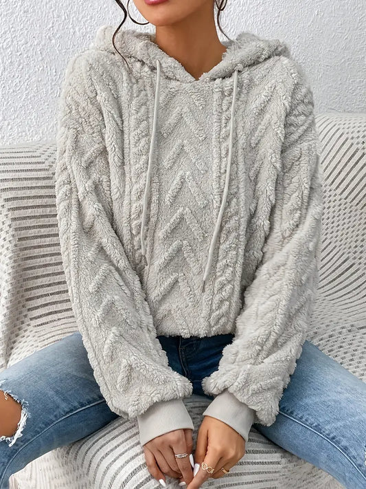 Dam Hoodie Mjuk Teddy Justerbar Sladd-1