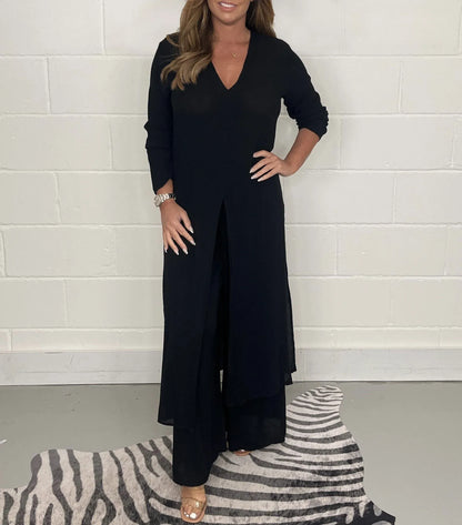 Tvådelat Set Dam Elegant Byxor och Jacka Polyester-3