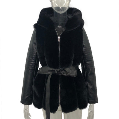 Kvinnors Jacka med Huva och Pälsbälte Högkvalitativ Polyester 4