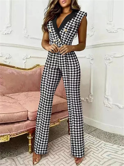 Dam Jumpsuit med V-hals och Trapezoidal Silhuett i Polyester – Elegant och Bekväm för Vardag och Fest 6