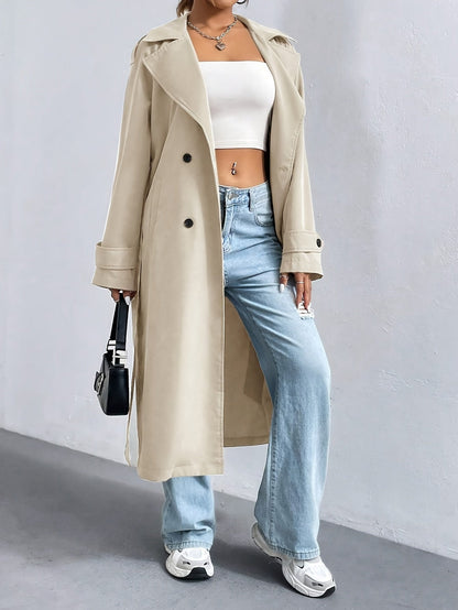 Elegant Långärmad Dam Kappa i Högkvalitativ Polyester – Tidlös Trenchcoat för Formella Tillfällen 1