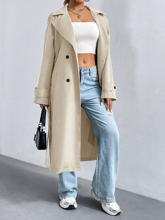 Elegant Långärmad Dam Kappa i Högkvalitativ Polyester – Tidlös Trenchcoat för Formella Tillfällen 1