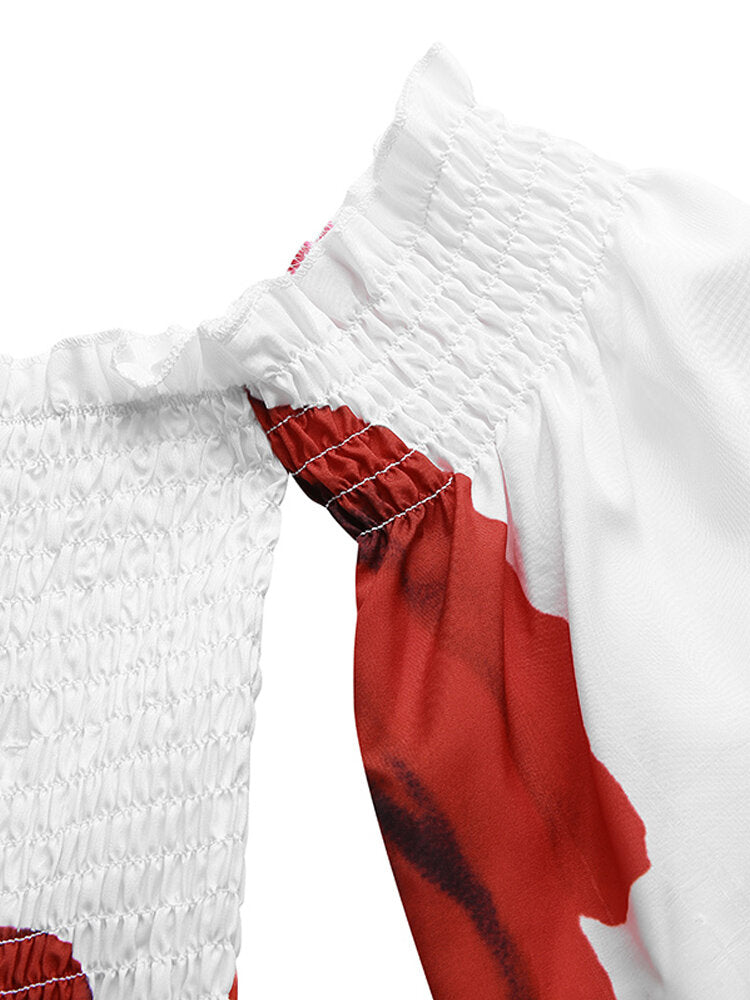 Lång Klänning Dam Maxi Klänning Blommönster Polyester med Långa Ärmar-6