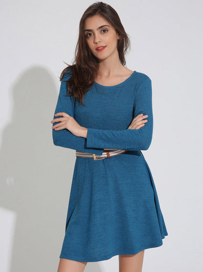 Dam Klänning Mini Långärmad O-Hals Monokrom Polyester-4