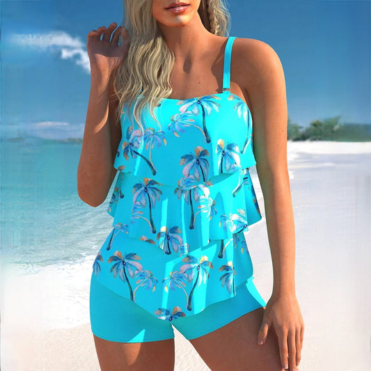 Dam Tankini Unikt Mönster Nylon Djupt U-Hals-1