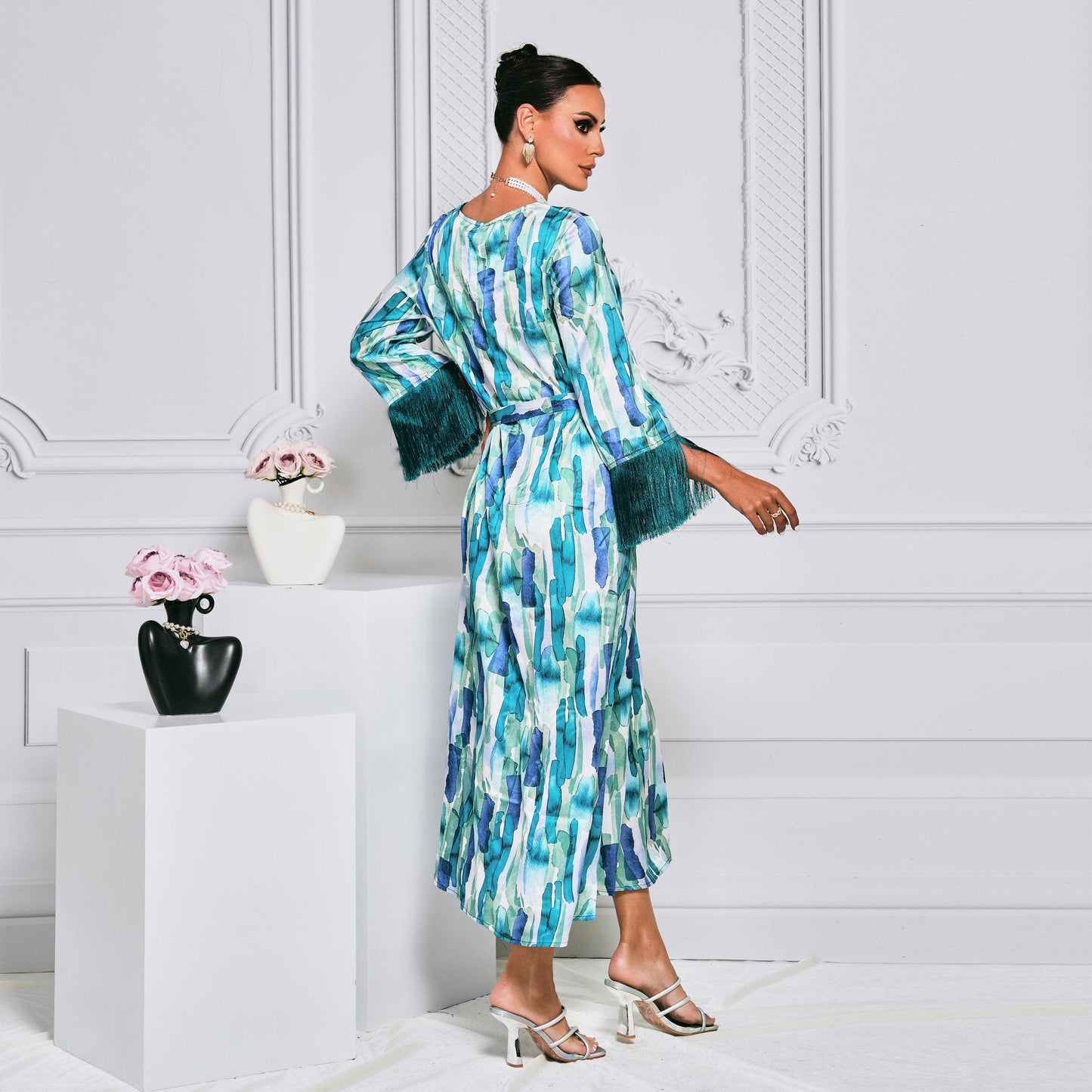 Dam Maxiklänning Mönstrad Polyester med Bredd Midjeband 3