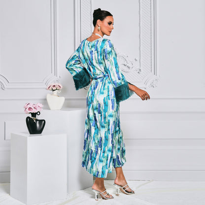 Dam Maxiklänning Mönstrad Polyester med Bredd Midjeband 3