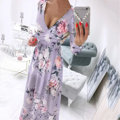 Dam Klänning Lång Ärmar Lätt Polyester Flödande Stil-5