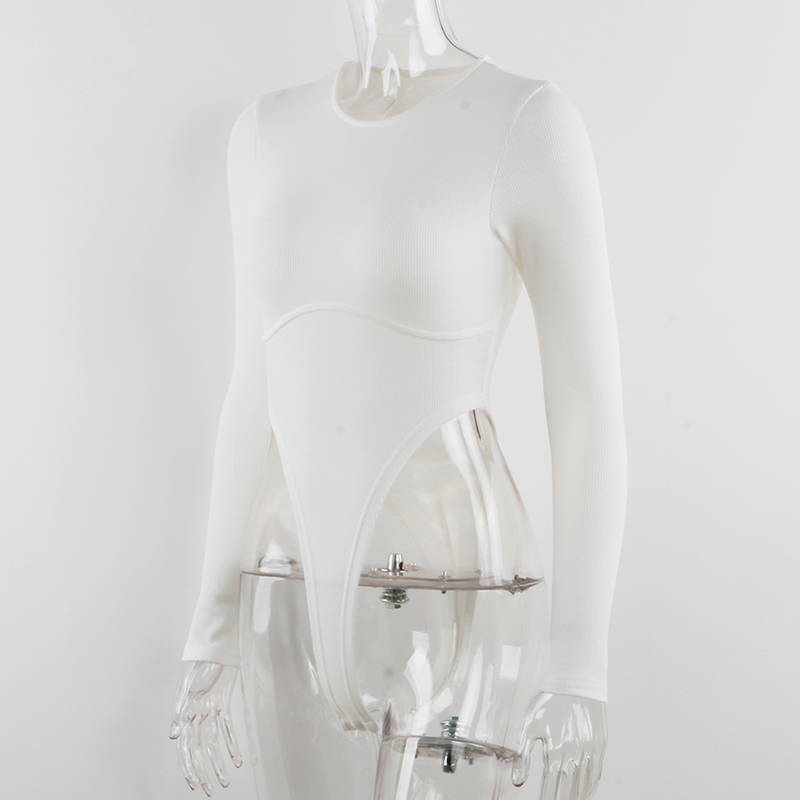 Dam Bodysuit Långärmad V-hals Monokrom Polyester och Bomull 2