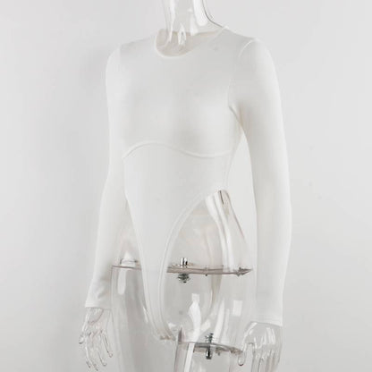 Dam Bodysuit Långärmad V-hals Monokrom Polyester och Bomull 2