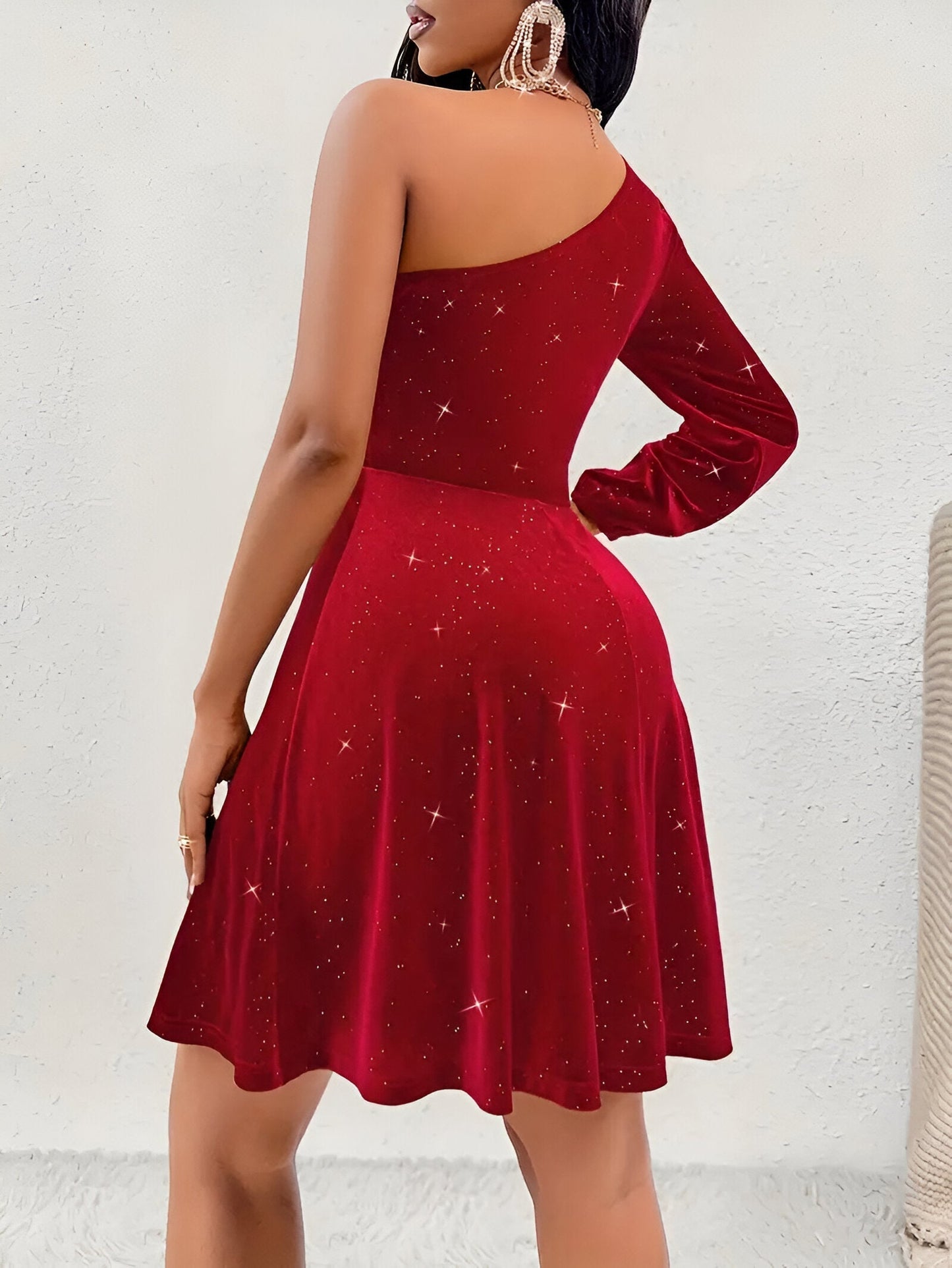 Kvinnors Klänning Asymmetrisk En-Axel Design Rufflar Kvalitativt Tyg-6