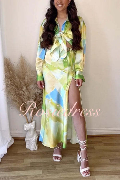 Dam Maxikjol Hög Slits Batikdesign Bunden Midja Bomull Polyester-2