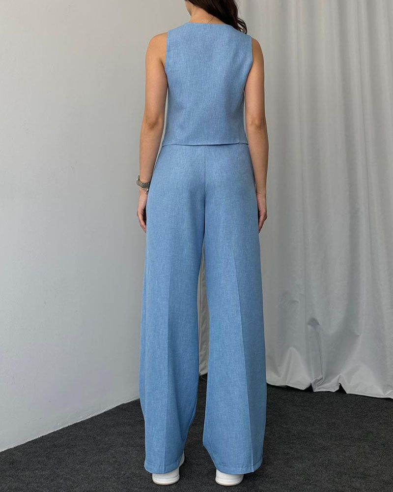 Dam Tvådelad Ensemble Avslappnad Väst och Byxor Högkvalitativ Andningsbar Väv-3