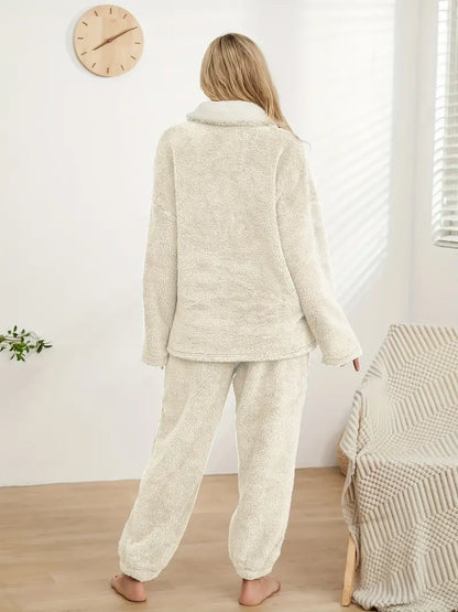Dam Loungewear Set V-Ringad Thermoflanell Avslappnad Passform 2