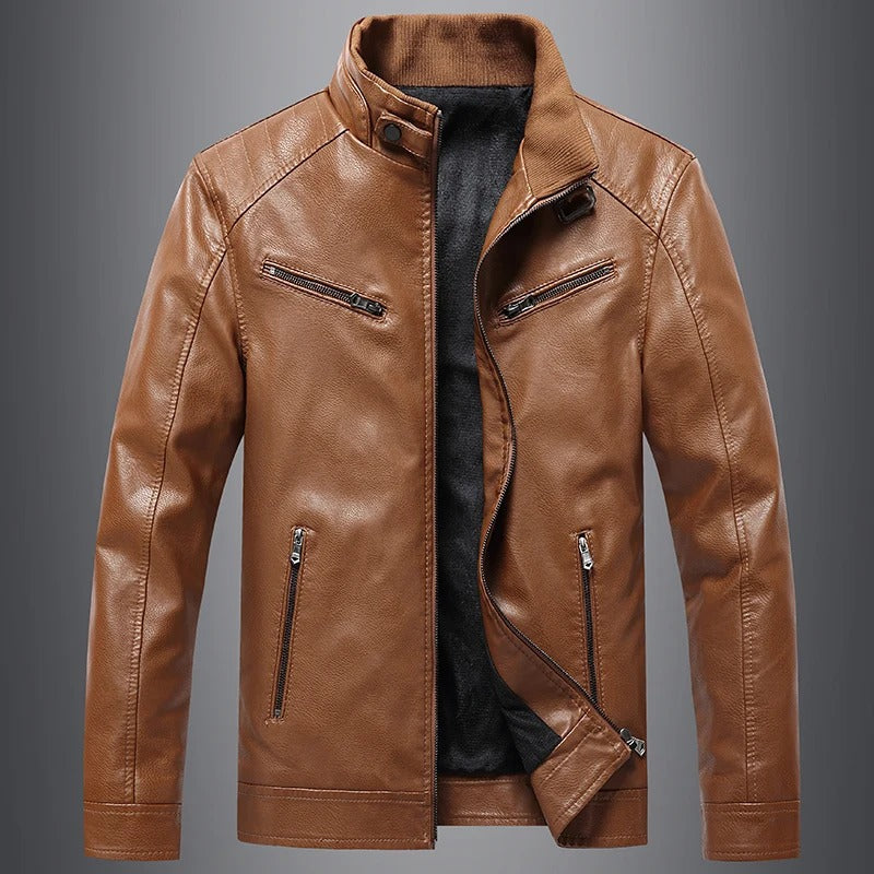 Herrjacka Slim Fit Äkta Läder Minimalistisk Design-3