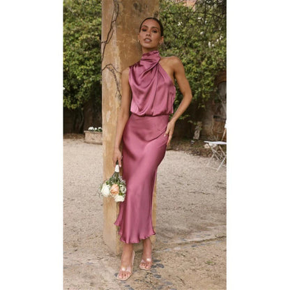 Vinröd Festklänning Dam med Hög Midja och Släp – Elegant Klänning till Bröllop och Ceremonier 3