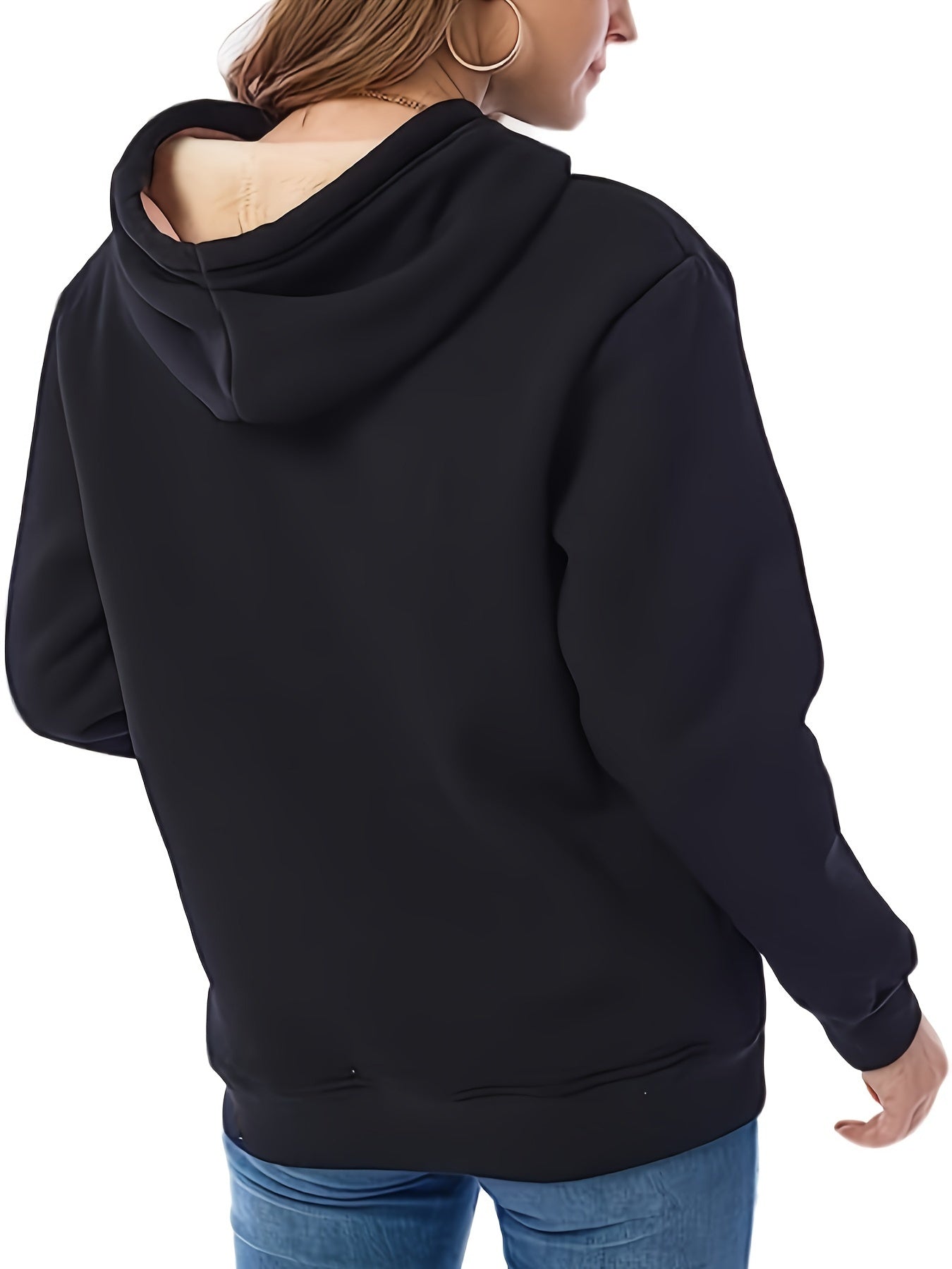 Lång Hoodie Dam Monokrom Loose Fit 100% Bomull med Framficka-2