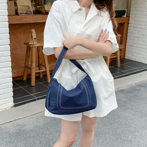 Dam Magväska i Denim Justerbart Axelband Slitstark Design 1