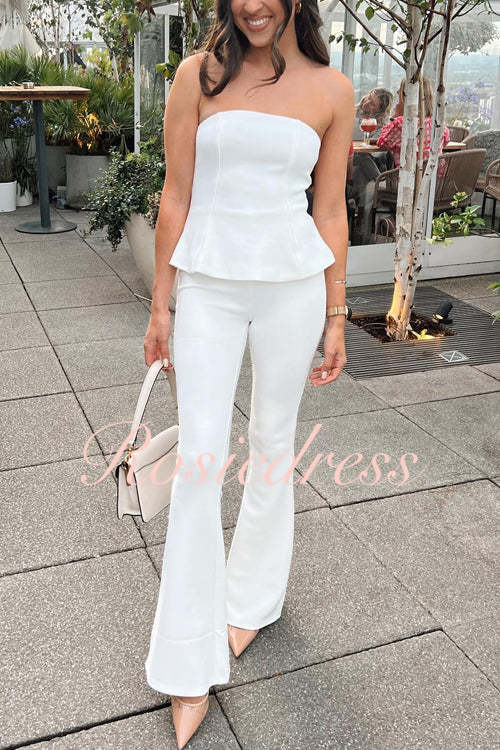 Dam Rüschentop och Flarebyxor Set i Bomull och Polyester - Sommarkläder-2