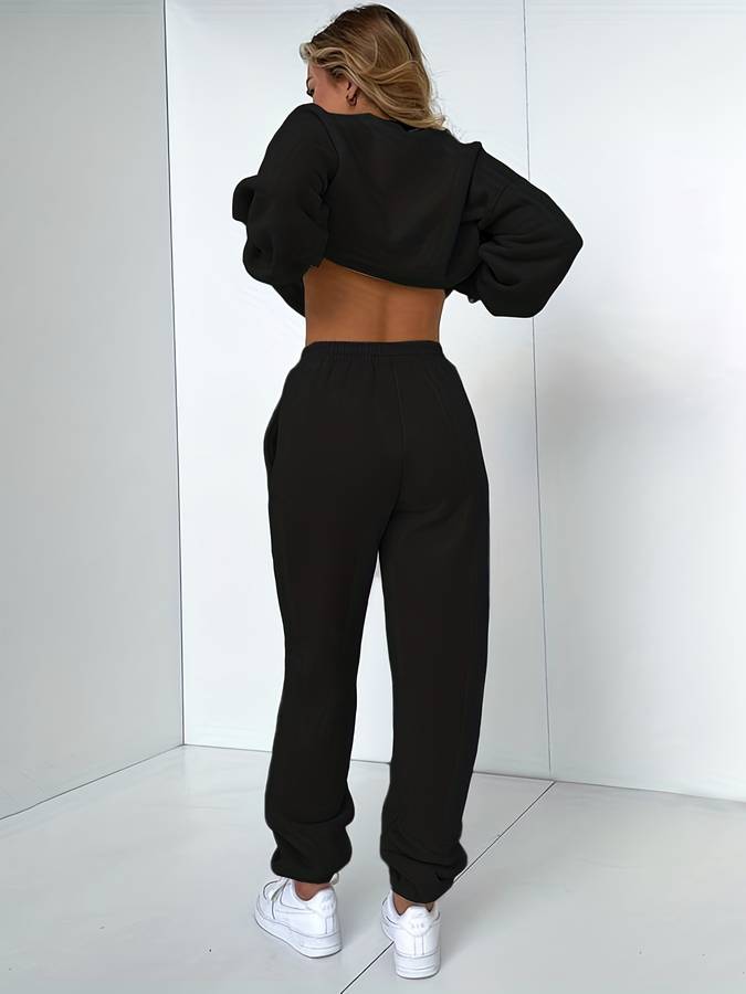 Tvådelat Jogging Set för Dam, Överdimensionerad Polyester, Långärmad Tröja och Medelhöga Byxor 3