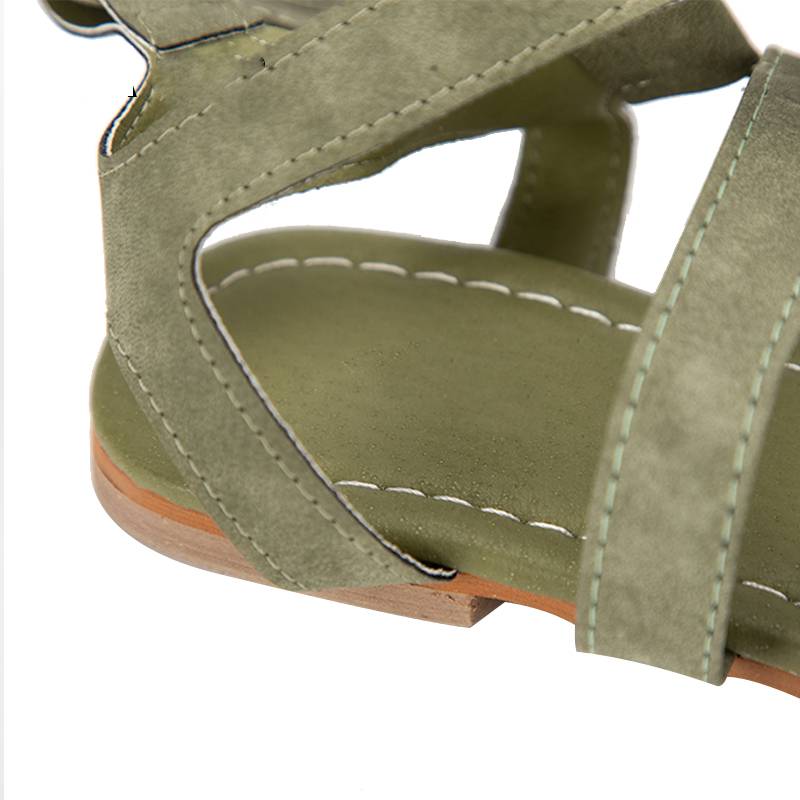 Dam Sandaler Gladiator Snörning PU Läder med Platt Sula-4