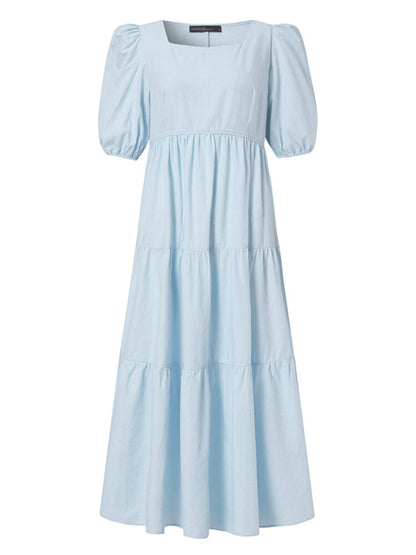 Maxiklänning Dam Rektangulär Halsringning 100% Bomull Lång Klänning-3