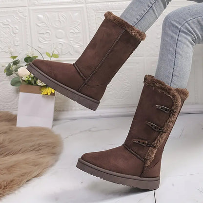 Dam Halvhöga Stövlar Fleece med Hornspännen för Kalla Dagar-5