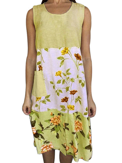 Dam Midi Klänning Blommönster Rund Halsringning Mjuk Bomull-4