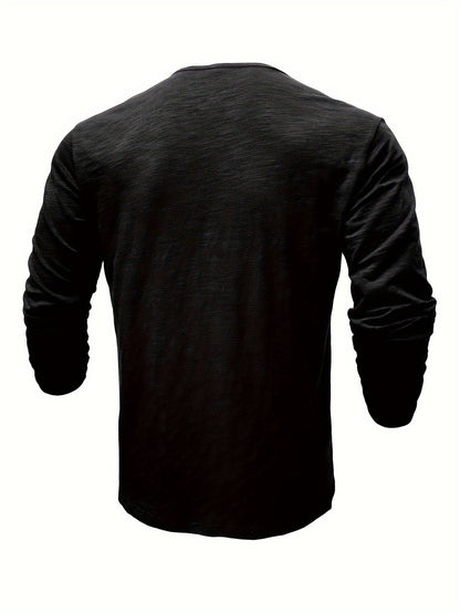 Herrskjorta Henley Halvknapp Stretchmaterial Tidlös Stil-3
