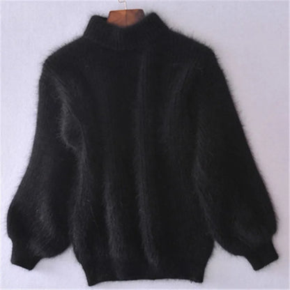 Variant image for Dam Stickad Tröja Löst Angora Turtleneck Mjuk och Andningsbar-9