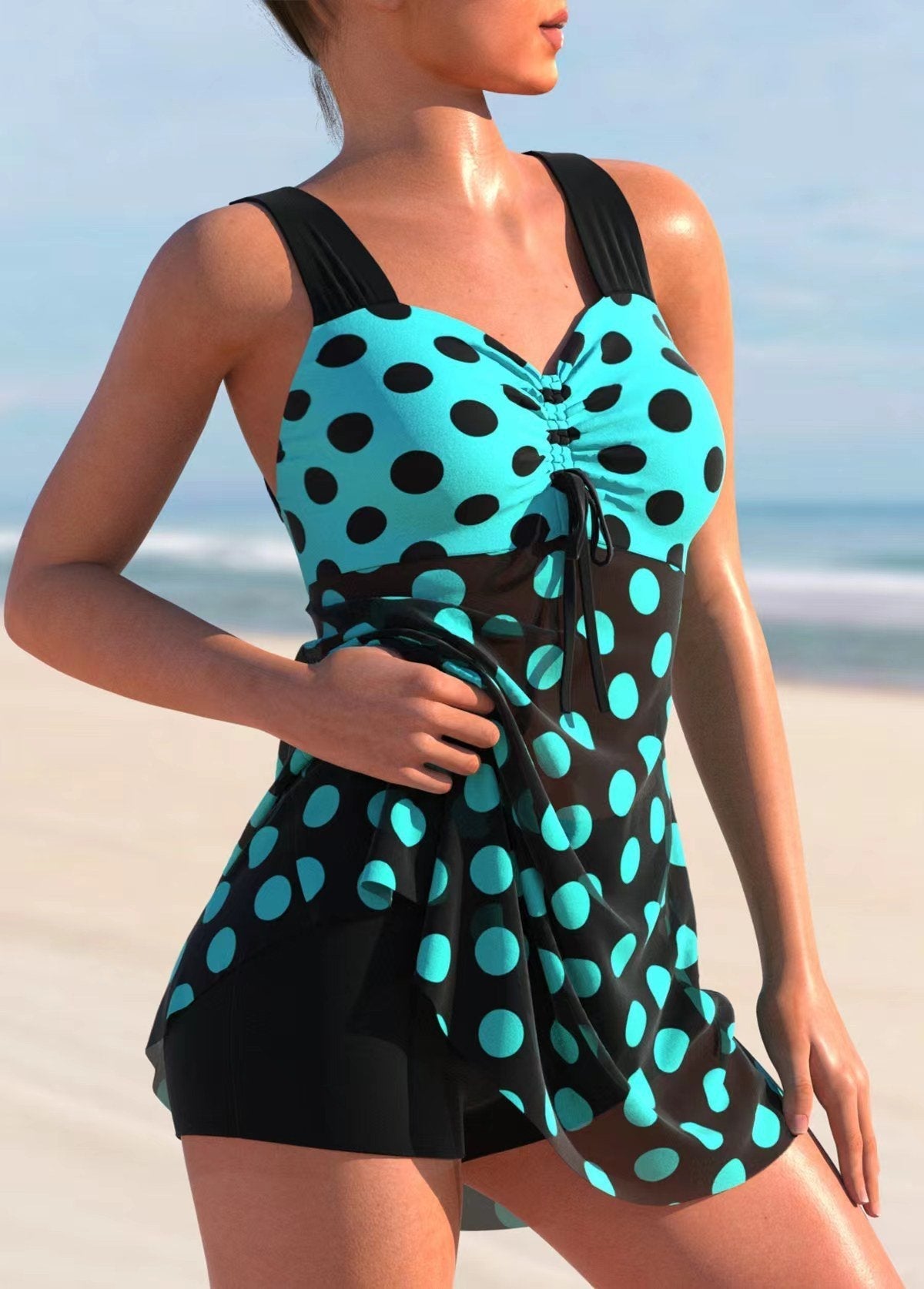 Dam Tankini Set med Bröststöd och Bikinibyxor i Nylon Spandex-6