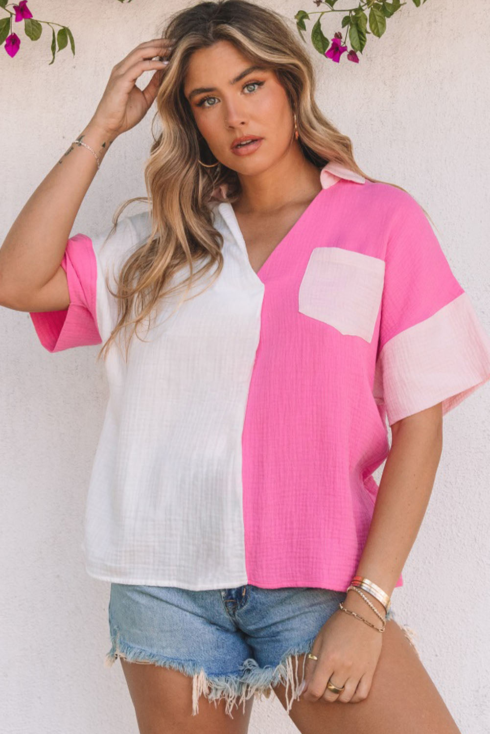 Kvinnors Poloskjorta Färgblock Design Mjukt Tyg-2